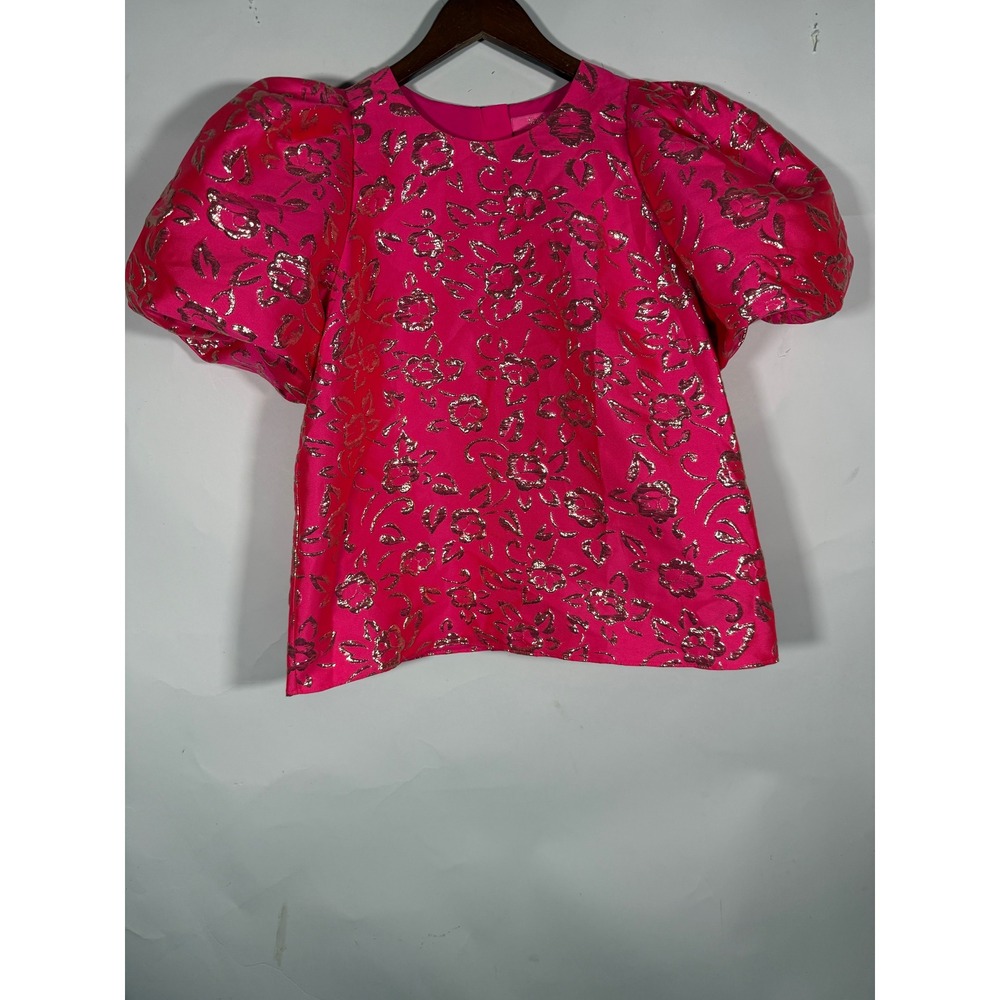 Lilly Pulitzer Pratt Pink Grenadine Gold Puff Floral Brocade Top Size M NWT